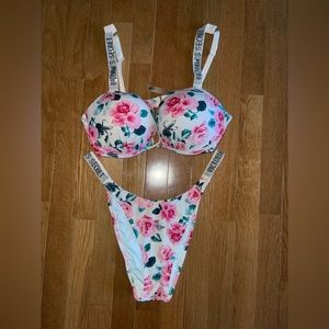 Victoria’s Secret Bombshell Padded Shine Strap Swim Set Call Me Rose Floral